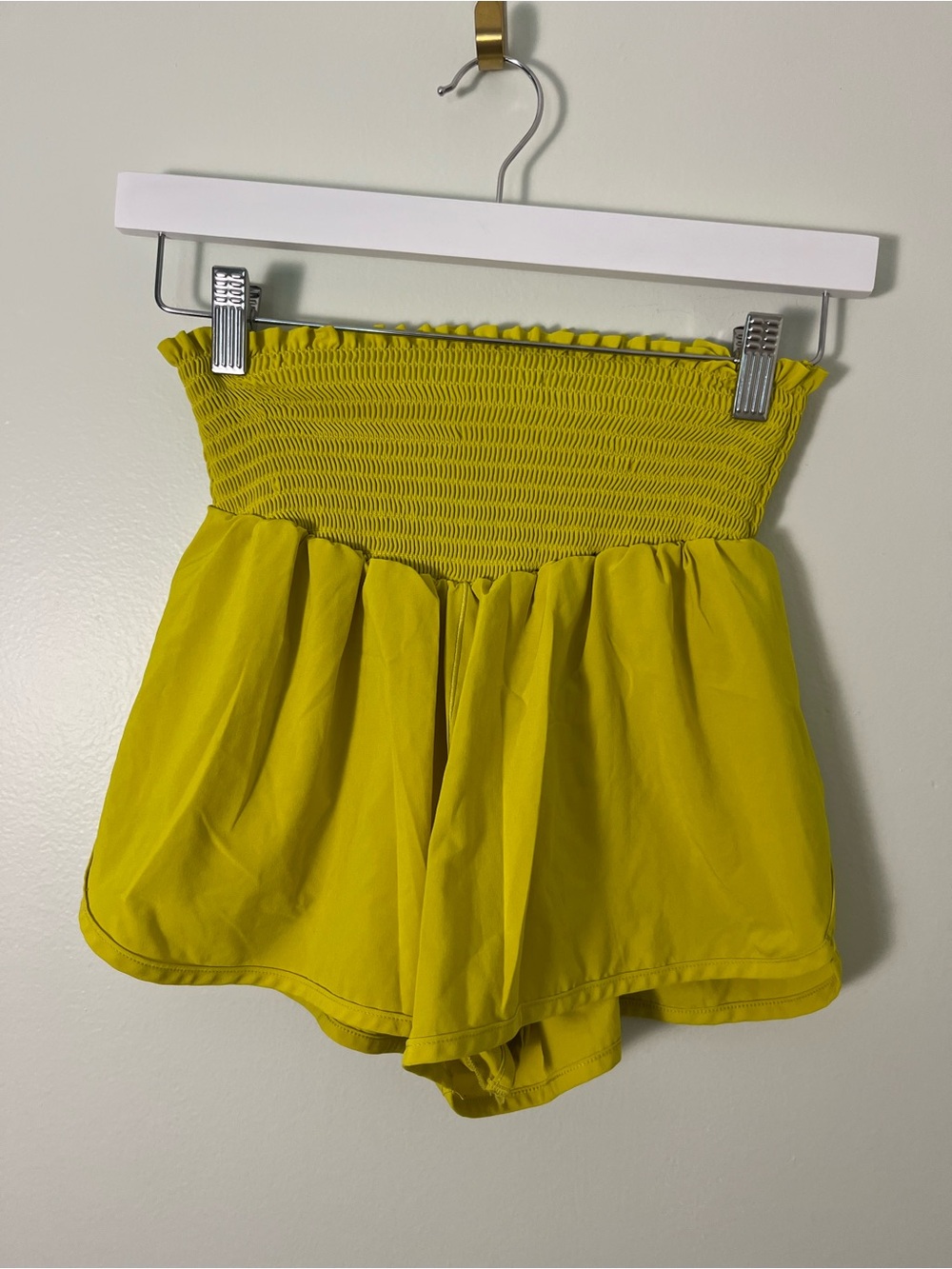 Smocked High-Waist Yellow Athletic Shorts
